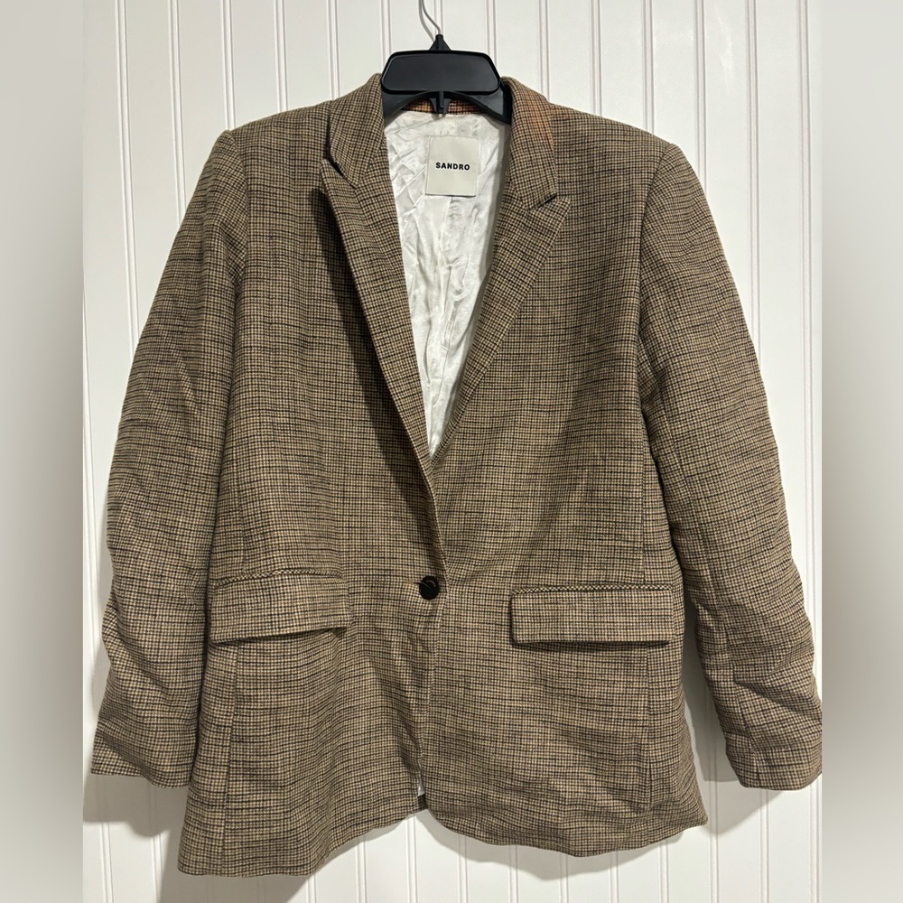 Sandro Beige Brown Houndstooth Blazer - Picture 6 of 8